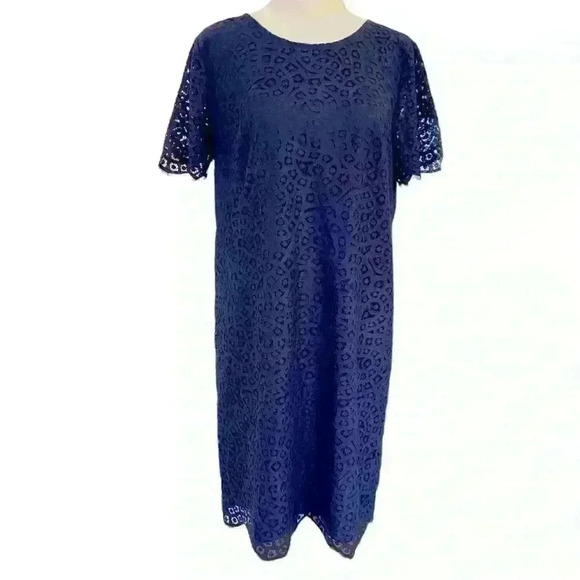 Ann Taylor Shift Dress Lace Overlay Size 10 Navy Oversized Career Dinner classic - Picture 1 of 8